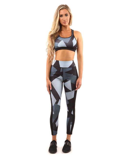 Black Grey Leggings Sports Bra Set Sculpted Fit