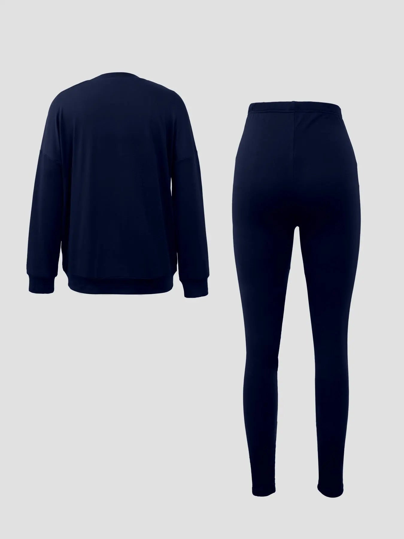 Women Drop Shoulder Sweatshirt Elastic Waist Pants Two Set