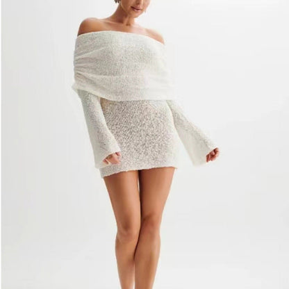 Off-Shoulder Knit Bodycon Dress for Women Long Sleeve Chic