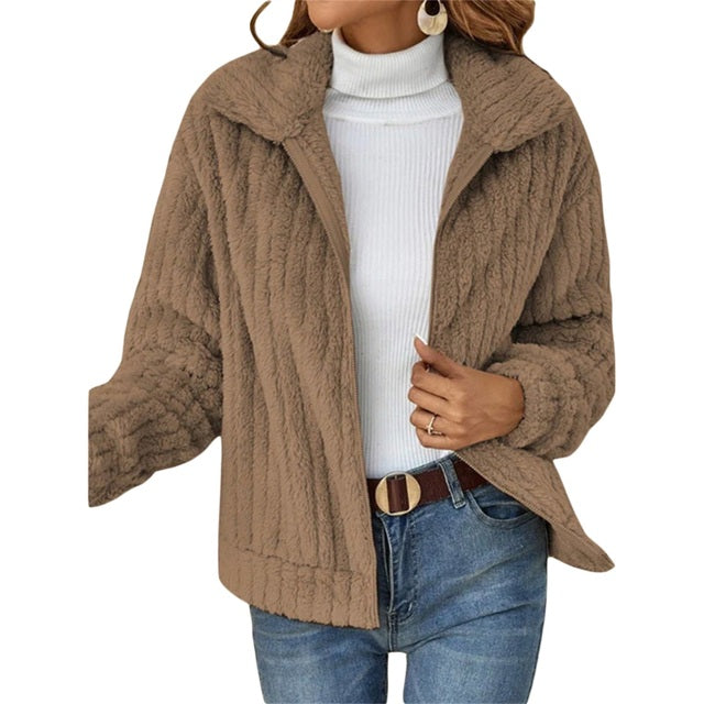 Oversized Fleece Sherpa Jacket with Pockets and Zip Up