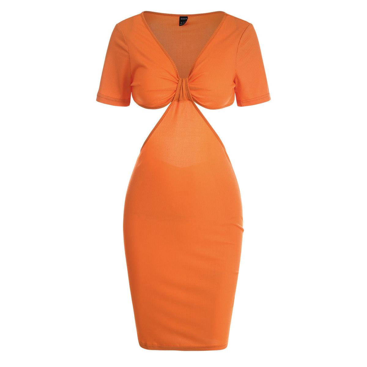 Women's Solid Color Wrap Midi Dress Elegant Orange Chic