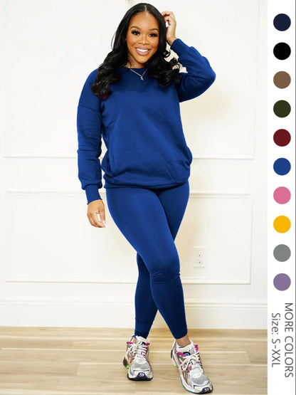 Women Drop Shoulder Sweatshirt Elastic Waist Pants Two Set