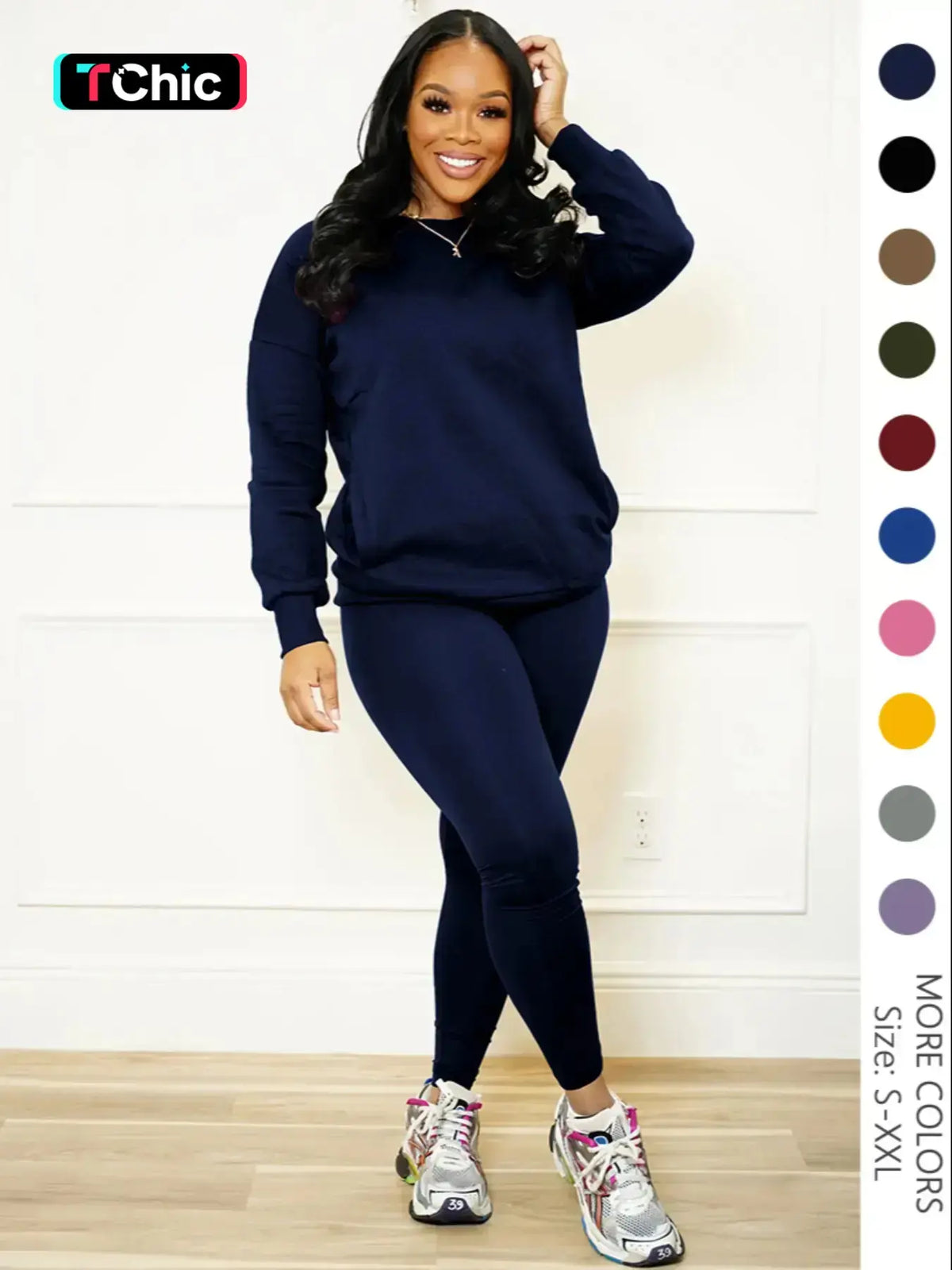 Women Drop Shoulder Sweatshirt Elastic Waist Pants Two Set