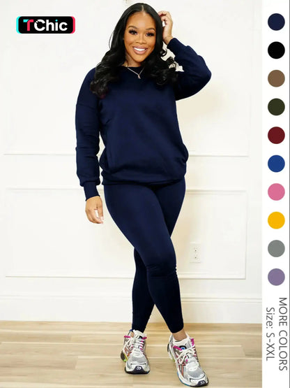 Women Drop Shoulder Sweatshirt Elastic Waist Pants Two Set
