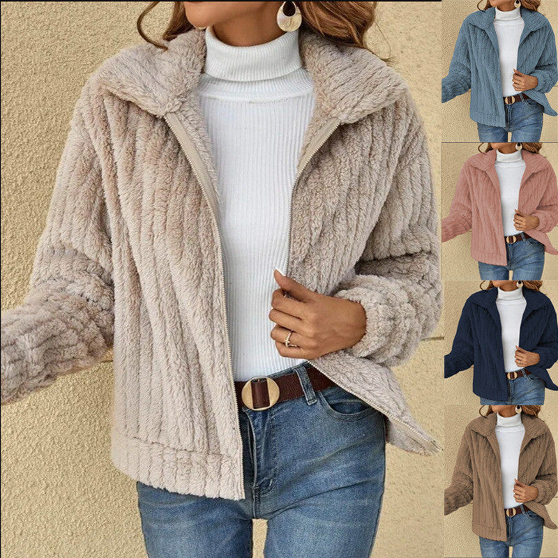 Oversized Fleece Sherpa Jacket with Pockets and Zip Up