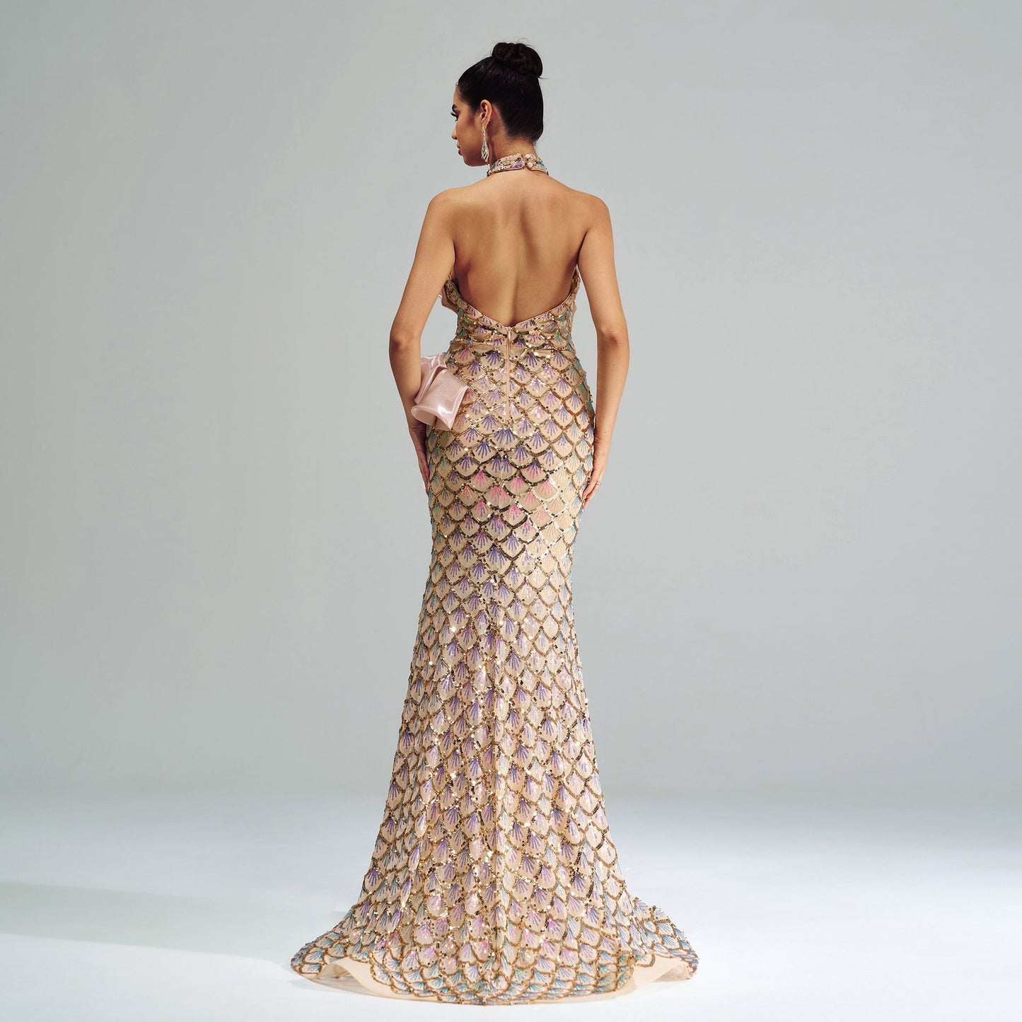 Champagne Halter Mermaid Sequin Evening Gown for Women