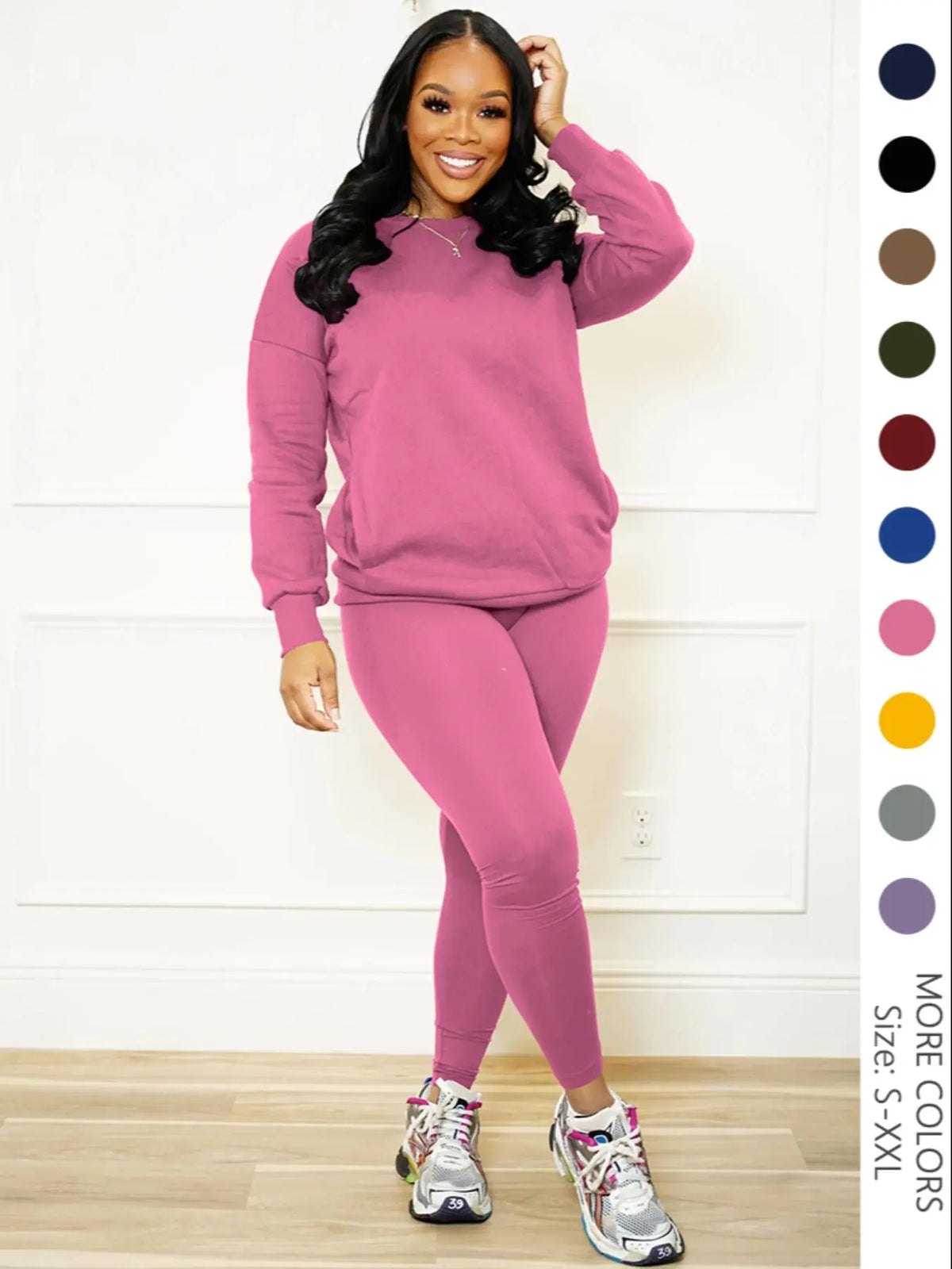 Women Drop Shoulder Sweatshirt Elastic Waist Pants Two Set