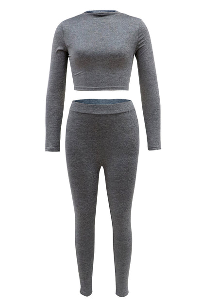 Autumn Long Sleeve Crop Top and High-Waisted Set for Women