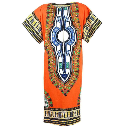 Women's African Dashiki Kaftan Maxi Dress Cotton Orange