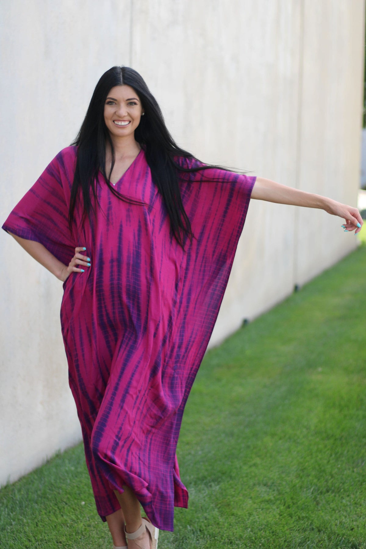 Tie Dye Plus Size Kaftan Dress with Pockets for Women