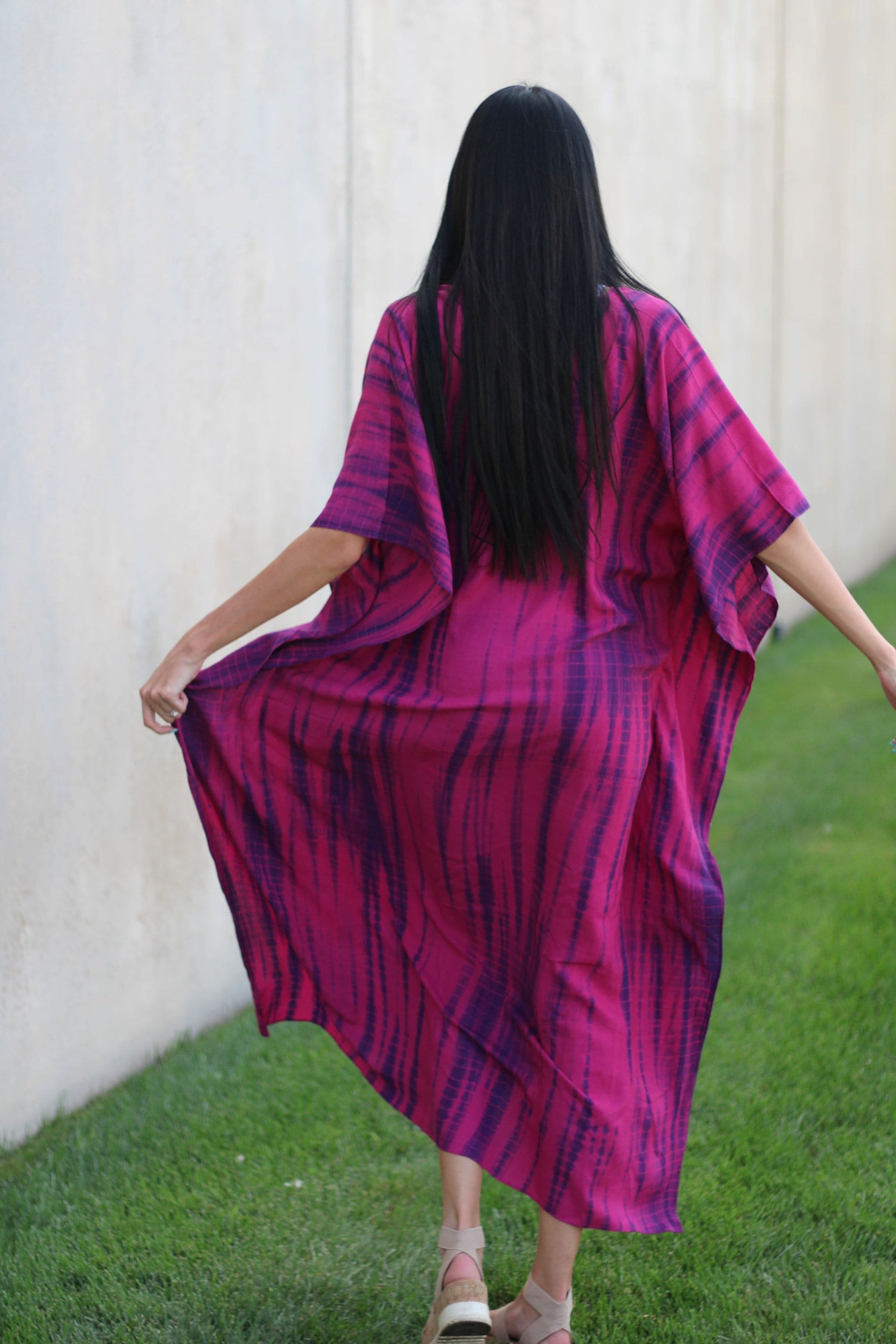 Tie Dye Plus Size Kaftan Dress with Pockets for Women
