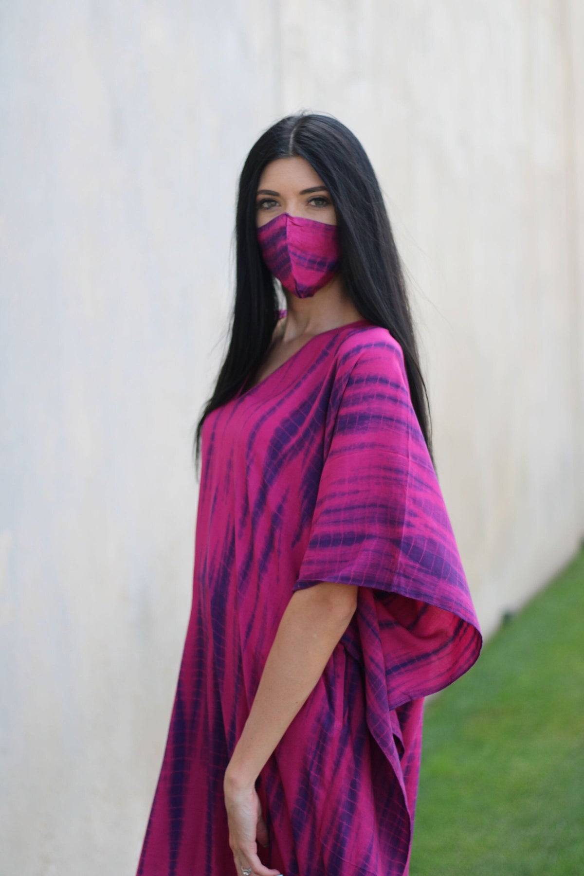 Tie Dye Plus Size Kaftan Dress with Pockets for Women