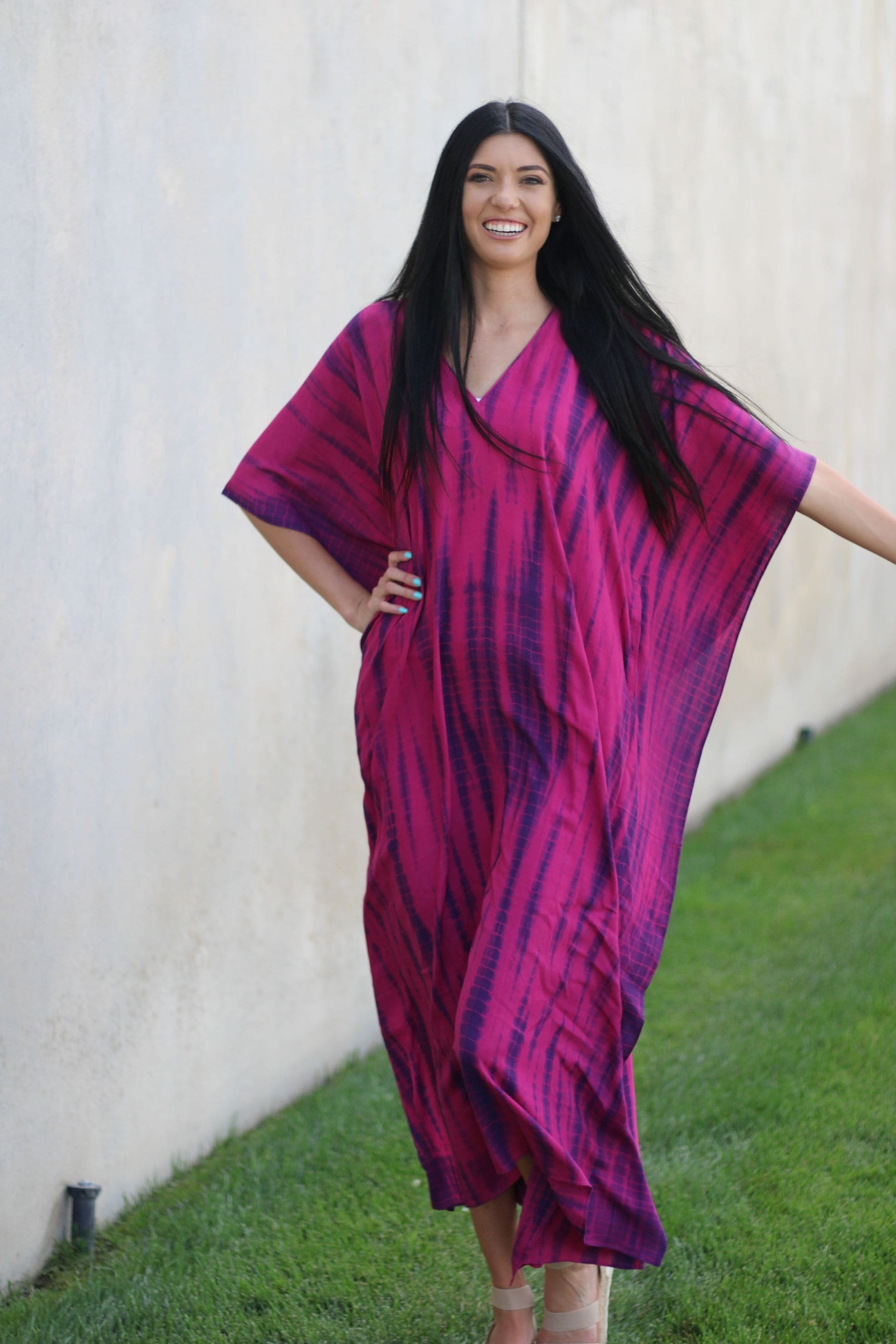 Tie Dye Plus Size Kaftan Dress with Pockets for Women