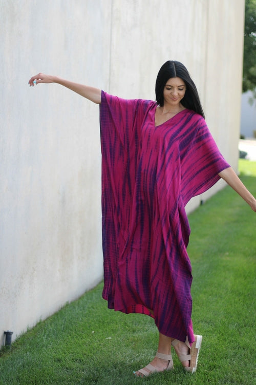 Tie Dye Plus Size Kaftan Dress with Pockets for Women