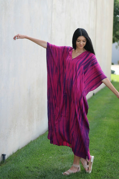 Tie Dye Plus Size Kaftan Dress with Pockets for Women