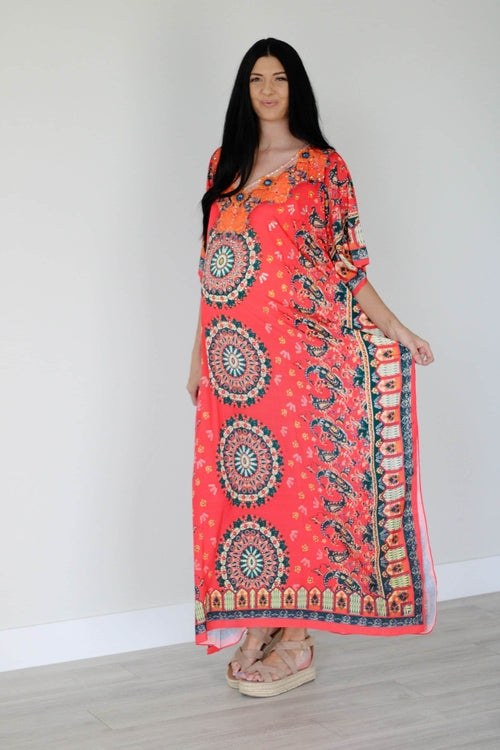 Women's Boho Kaftan Maxi Dress Plus Size Beach Cover Up