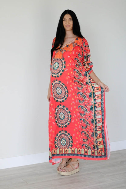 Women's Boho Kaftan Maxi Dress Plus Size Beach Cover Up