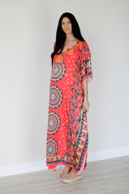 Women's Boho Kaftan Maxi Dress Plus Size Beach Cover Up