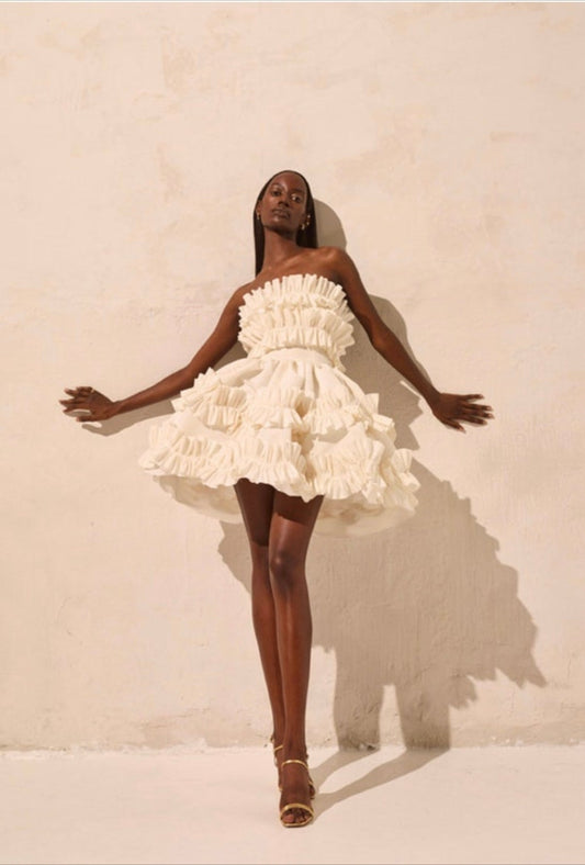 Women's Strapless Ruffle Cupcake Party Mini Dress