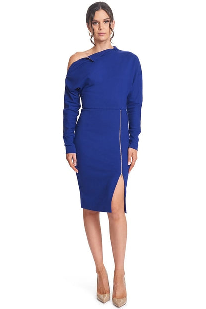 Josefa Convertible Midi Indigo Violet Dress with Gold Zipper