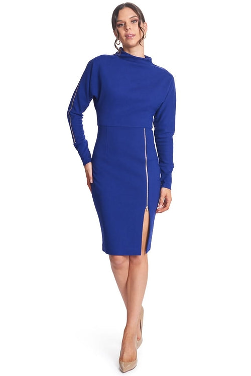 Josefa Convertible Midi Indigo Violet Dress with Gold Zipper