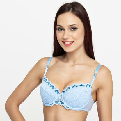 Women Lace Padded Balcony Bra Underwire Support Bralette