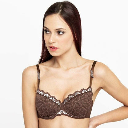 Women Lace Padded Balcony Bra Underwire Support Bralette