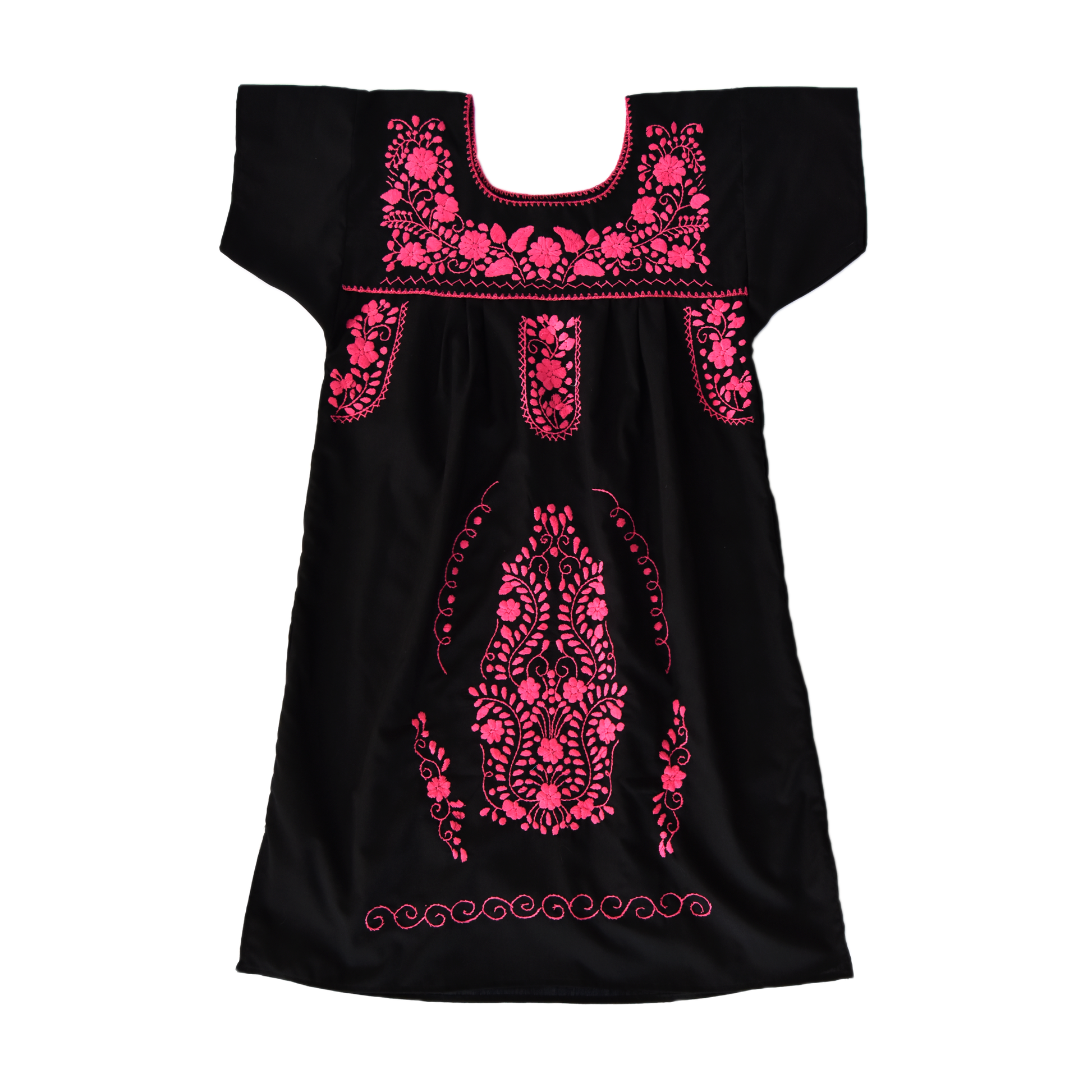 Handmade Black Embroidered Cotton Boho Dress for Women