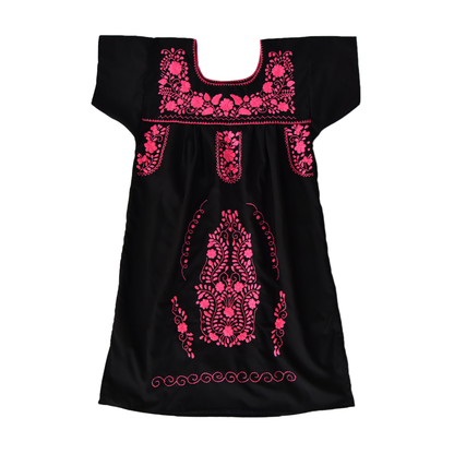Handmade Black Embroidered Cotton Boho Dress for Women