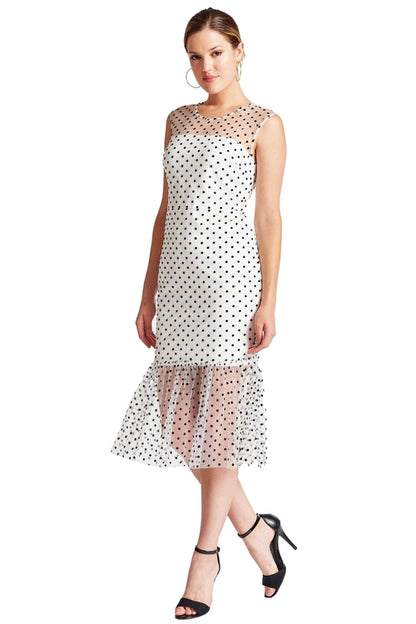 Muse Sleeveless Polka Dot Mesh Midi Dress for Women Elegant