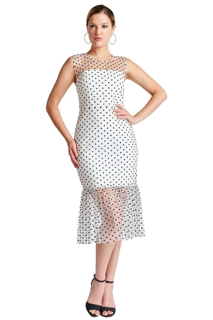 Muse Sleeveless Polka Dot Mesh Midi Dress for Women Elegant