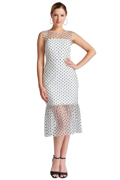 Muse Sleeveless Polka Dot Mesh Midi Dress for Women Elegant