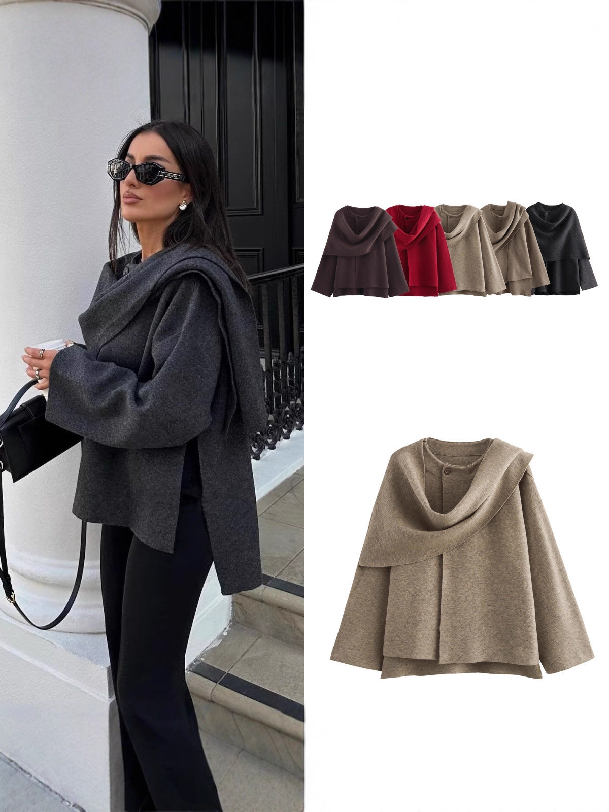Asymmetric Scarf Knit Coat
