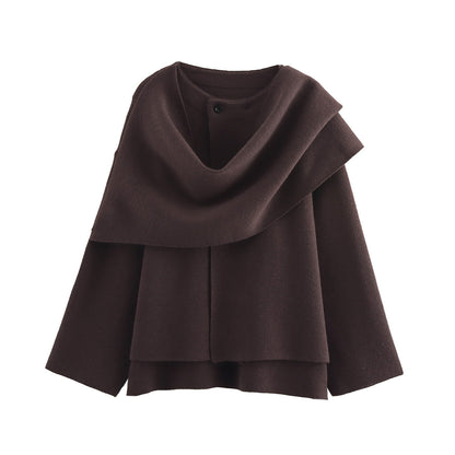 Asymmetric Scarf Knit Coat