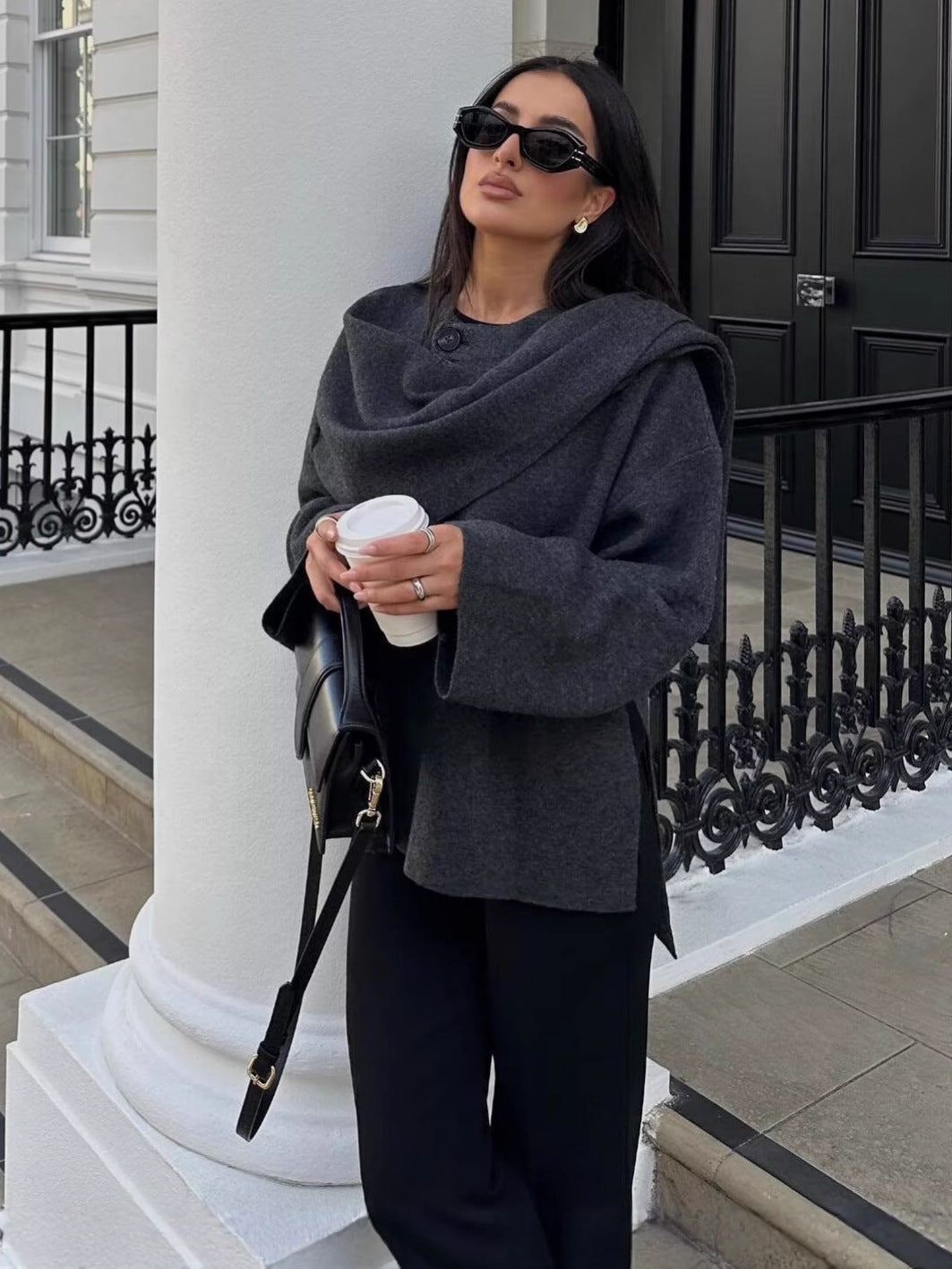 Asymmetric Scarf Knit Coat