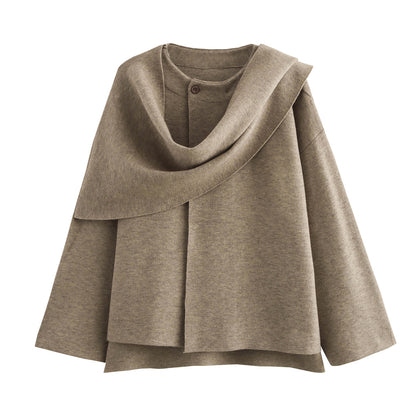 Asymmetric Scarf Knit Coat