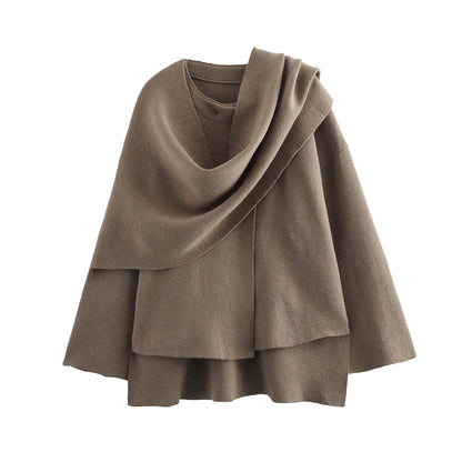 Asymmetric Scarf Knit Coat