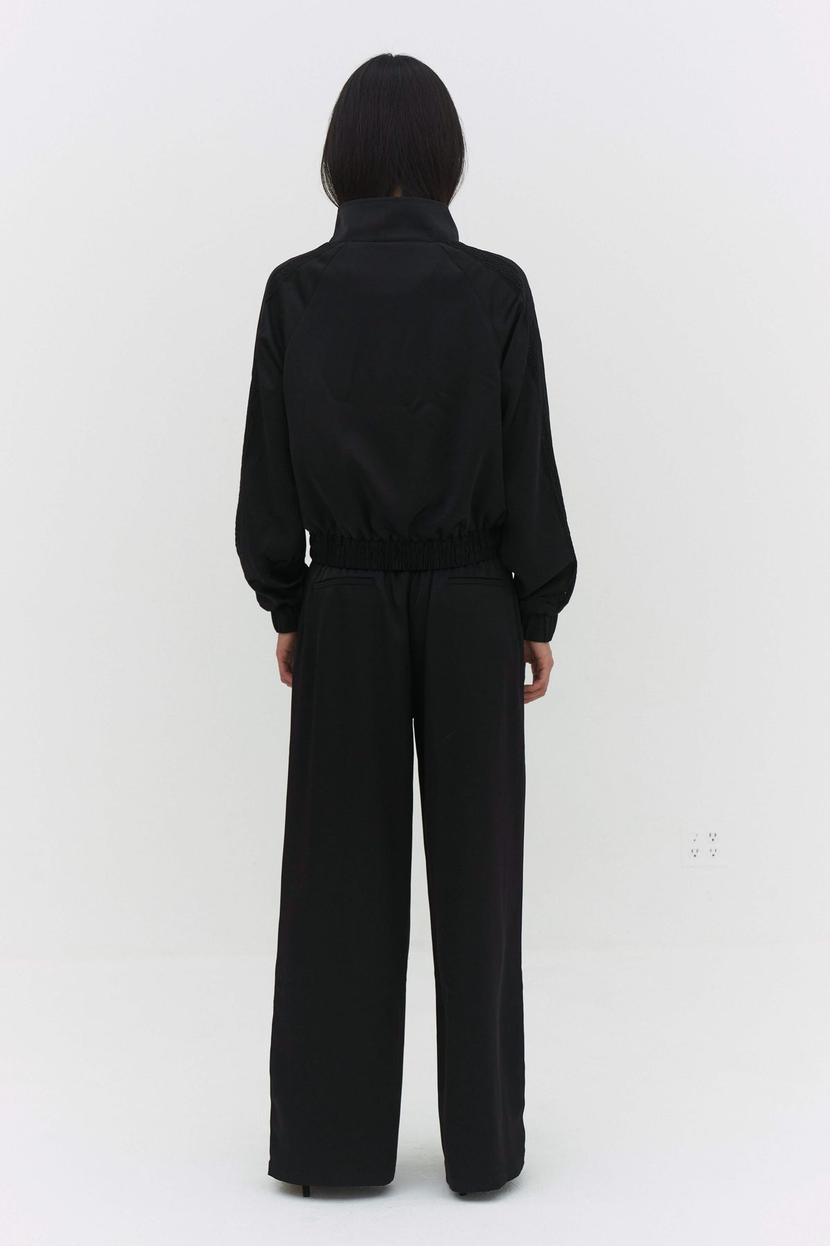Contrast Trim Wide Leg Track Pants – Black