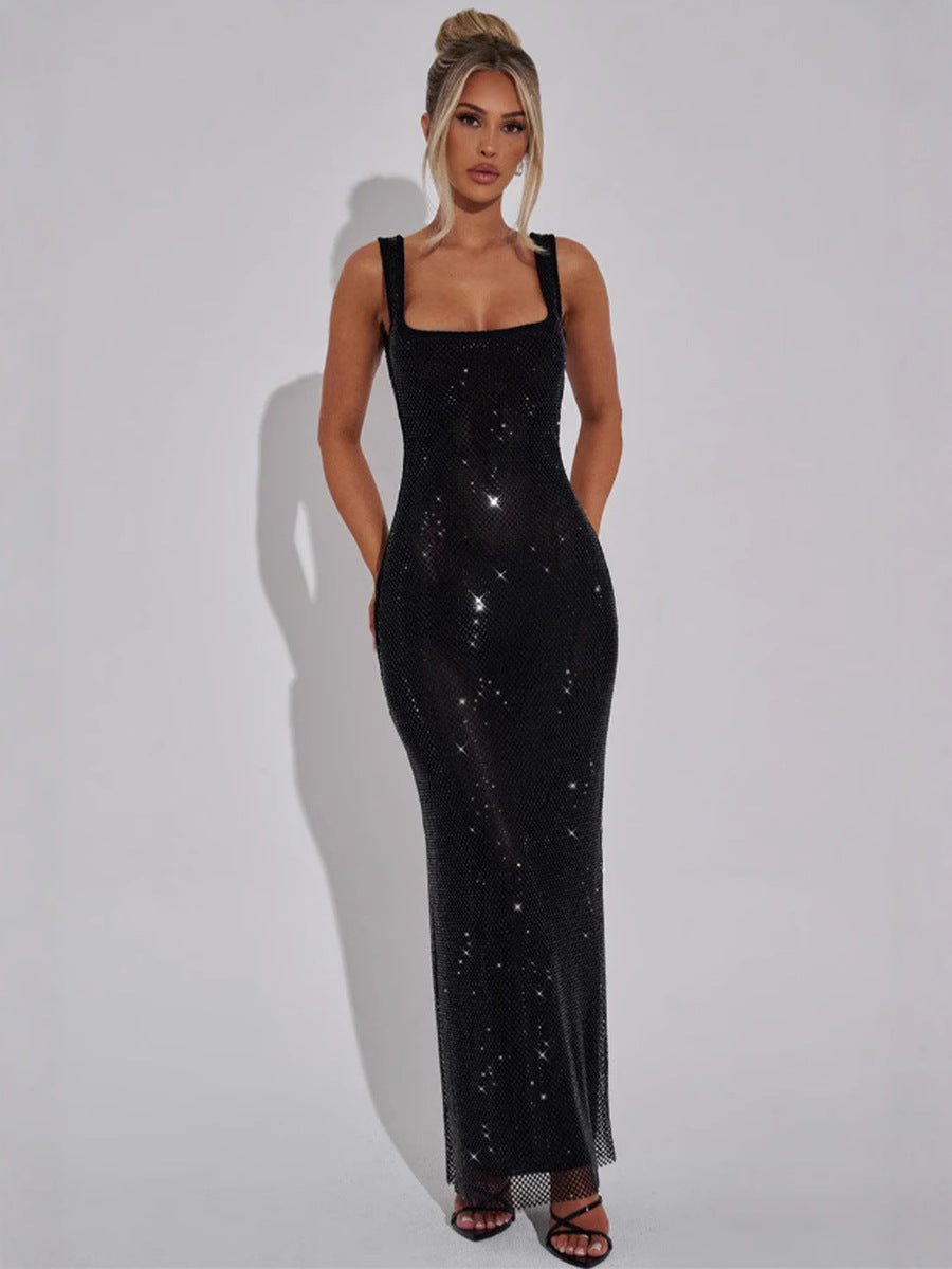 Double shoulder strap sequin strap dress
