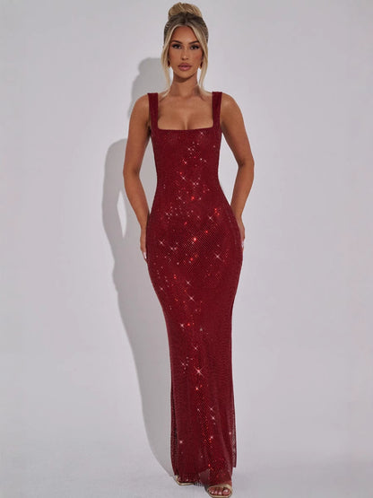 Double shoulder strap sequin strap dress