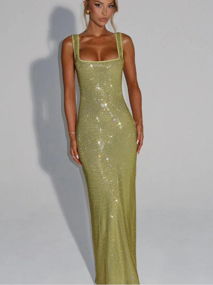 Double shoulder strap sequin strap dress