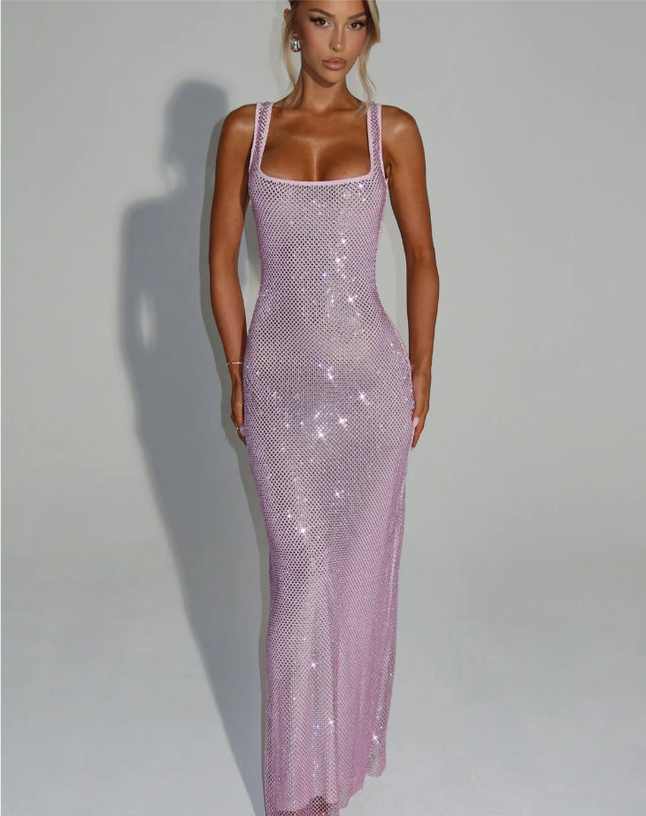 Double shoulder strap sequin strap dress
