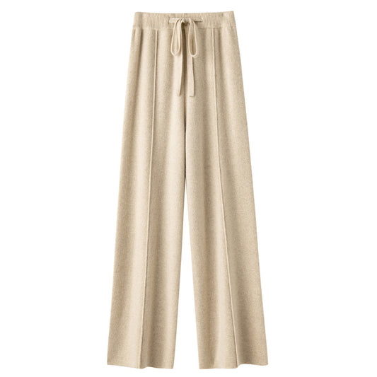 Elastic-Waist Wool Blend Wide Leg Pants