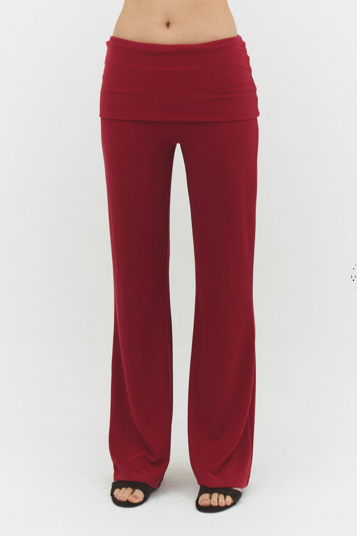 Foldover Waist Flare Knit Pants – Raspberry