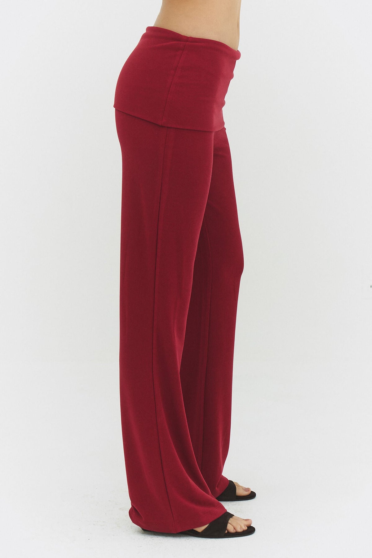 Foldover Waist Flare Knit Pants – Raspberry