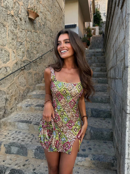 Geometric Sequin Midi Dress