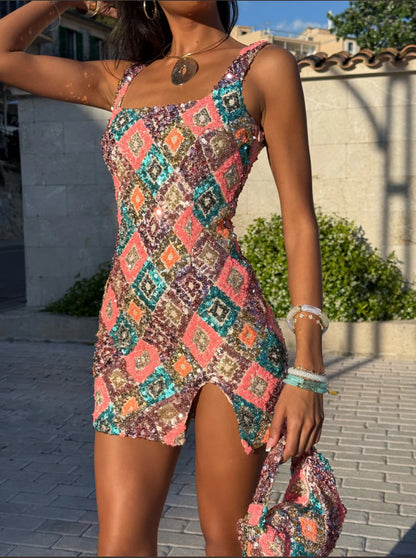 Geometric Sequin Midi Dress