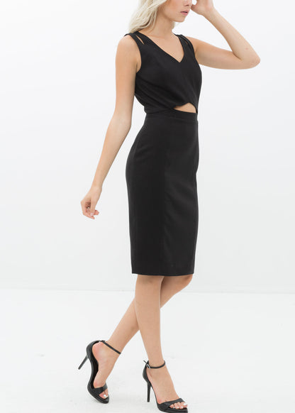 Keyhole Front Midi Dress – Black