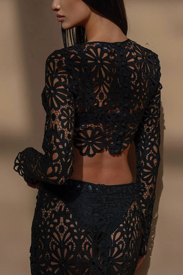 Lace Cutout Top & Skirt Set