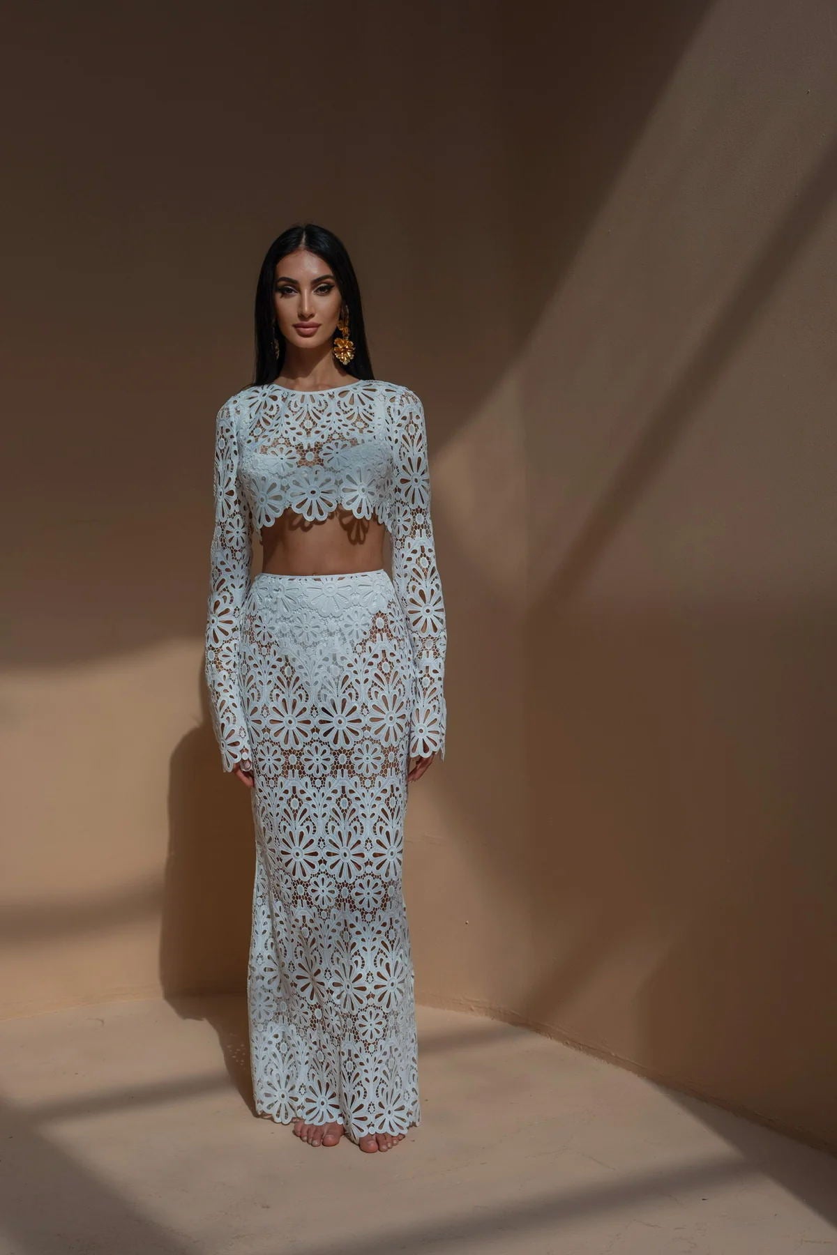 Lace Cutout Top & Skirt Set